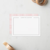 Modern Simple Floral Pink Plaid Flat Note Card ノートカード (正面/裏面インサイチュ)