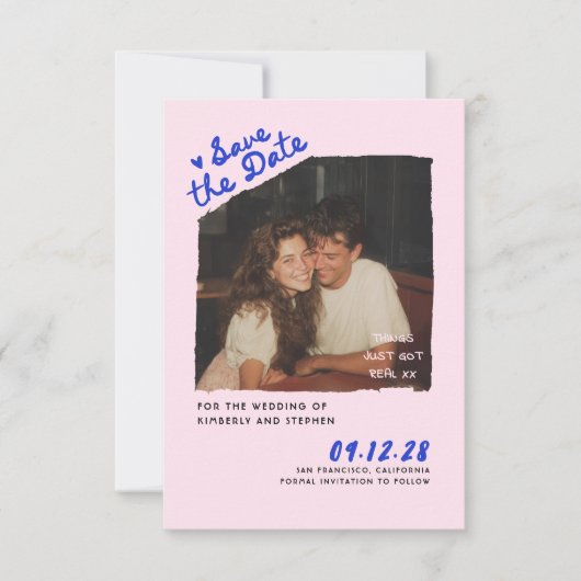 Modern Simple Fun Handwritten Save The Date Photo 招待状 (正面)