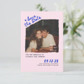 Modern Simple Fun Handwritten Save The Date Photo 招待状 (スタンド正面)