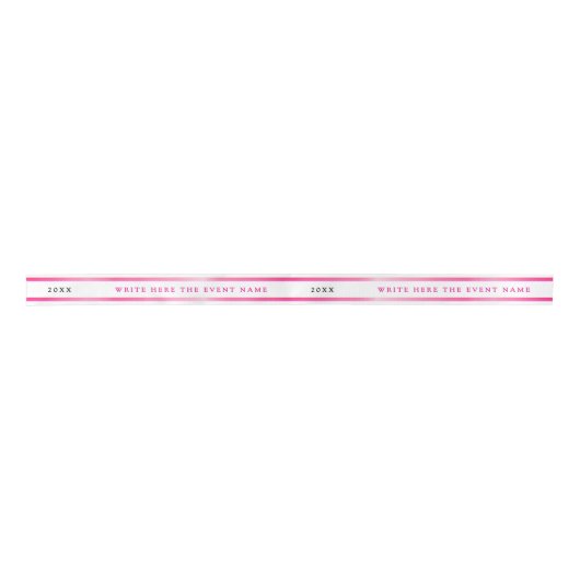 Modern Simple Girly White Pink Stripe Typography サテンリボン (正面)