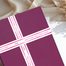 Modern Simple Girly White Pink Stripe Typography サテンリボン