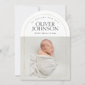 Modern Simple Golden Arch Baby Photo Birth 招待状 (正面)