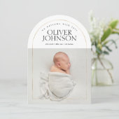 Modern Simple Golden Arch Baby Photo Birth 招待状 (スタンド正面)