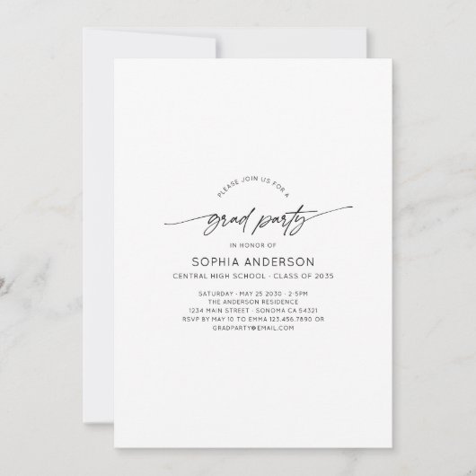 Modern Simple Grad Party Calligraphy Script Photo 招待状 (正面)