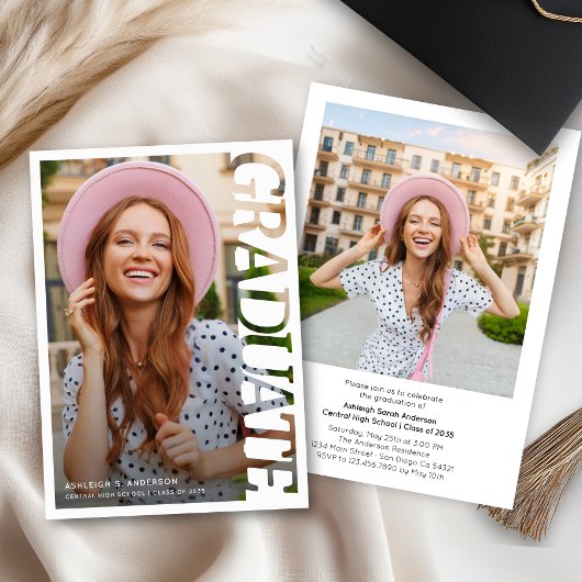 Modern Simple Graduate 2 Photo Graduation Party  招待状