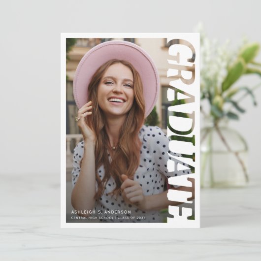 Modern Simple Graduate 3 Photo Collage Graduation 案内状 (スタンド正面)