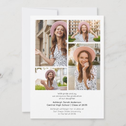 Modern Simple Graduate 4 Photo Collage Graduation  案内状 (裏面)