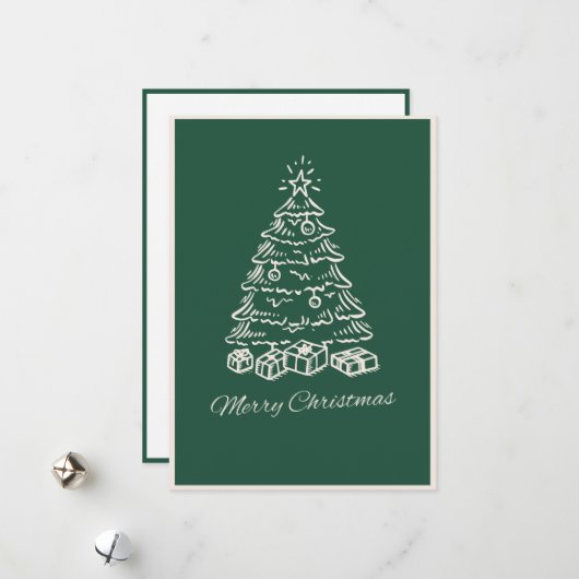 Modern Simple Green Hand Drawn Christmas Tree シーズンカード (正面/裏面インサイチュ)