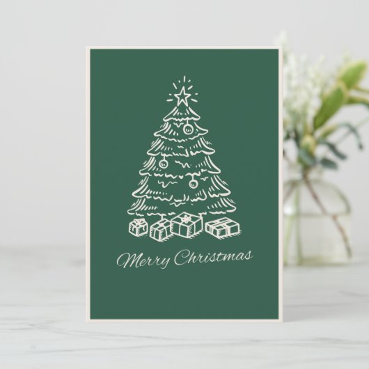 Modern Simple Green Hand Drawn Christmas Tree シーズンカード (スタンド正面)