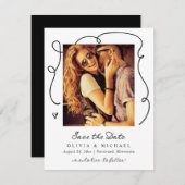 Modern Simple Handwriting Wavy Lines Wedding セーブザデート (正面/裏面)