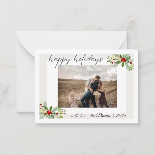 Modern Simple Happy Holidays Family Photo Card ノートカード (正面)