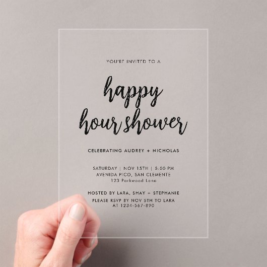 Modern Simple Happy Hour Couple Bridal Shower アクリル招待状 (インサイチュ (ポータブル))