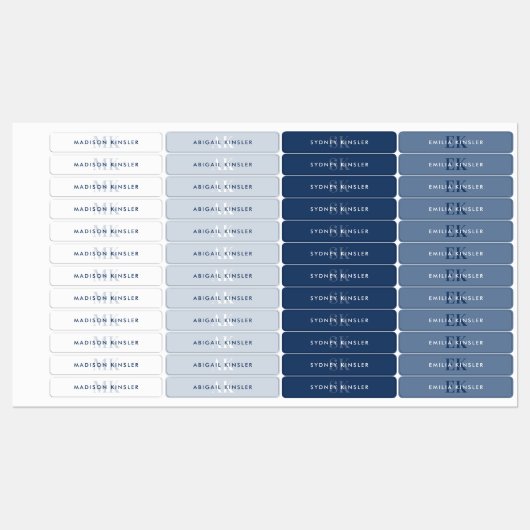 Modern Simple Initial Blue Waterproof Name ラベル (シート)