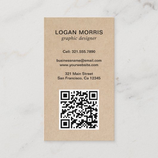 Modern Simple Minimalist QR Code Rustic 名刺 (正面)