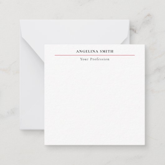 Modern Simple Minimalist White Red Professional ノートカード (正面)