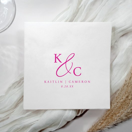 Modern Simple Monogram Magenta Pink Wedding スタンダードカクテルナプキン
