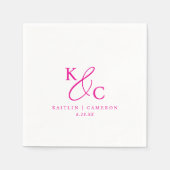 Modern Simple Monogram Magenta Pink Wedding スタンダードカクテルナプキン (正面)