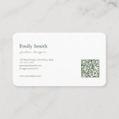 Modern Simple Olive Green Flower Line Art QRCode  名刺 (裏面)