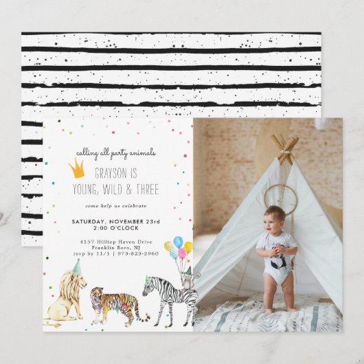 Modern Simple Party Animal Invitation 招待状 (正面/裏面)