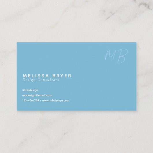 Modern Simple Patel Blue Monogrammed 名刺 (裏面)