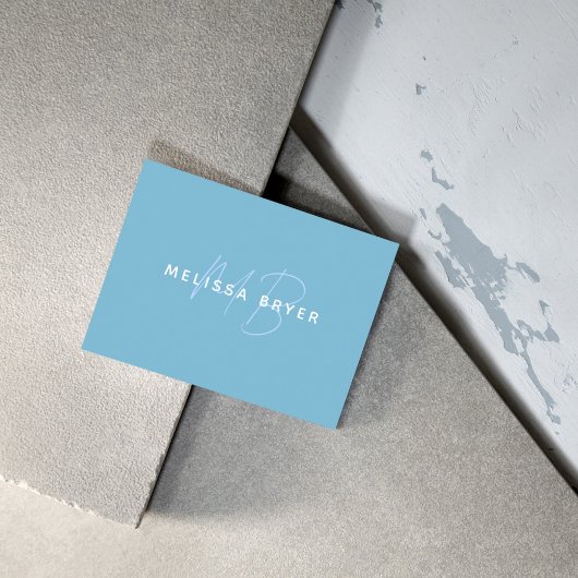 Modern Simple Patel Blue Monogrammed 名刺