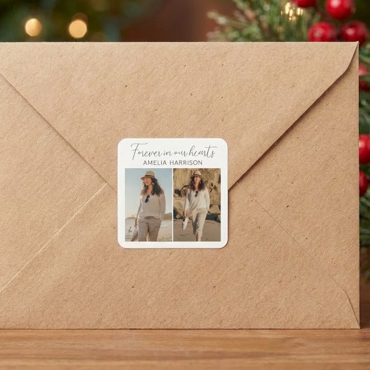 Modern & Simple Photo Collage Funeral  スクエアシール