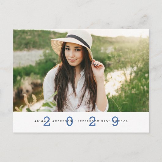 Modern Simple Photo Graduation Party Blue Postcard ポストカード (正面)