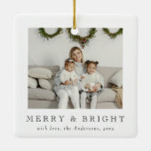 Modern Simple Photo Merry and Bright Christmas セラミックオーナメント (裏面)