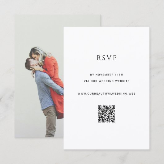 Modern Simple Photo QR Code Wedding 出欠カード (正面/裏面)