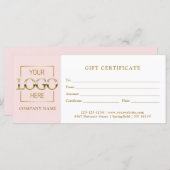 Modern Simple Pink Business Logo Gift Certificate (正面/裏面)