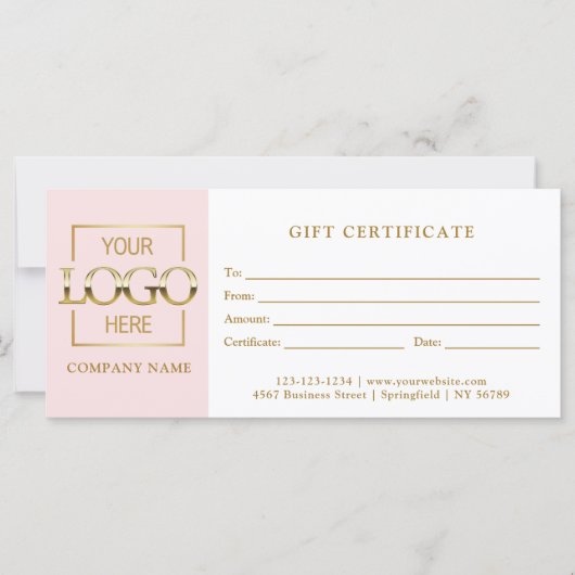 Modern Simple Pink Business Logo Gift Certificate (正面)