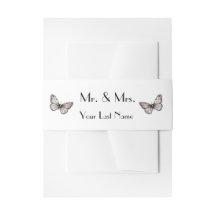 Modern Simple Pink Butterflies  Mr + Mrs 