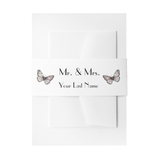 Modern Simple Pink Butterflies  Mr + Mrs  招待状ベリーバンド (正面例)