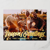 Modern Simple Playful Greetings Stars Family Photo 箔シーズンカード (正面)