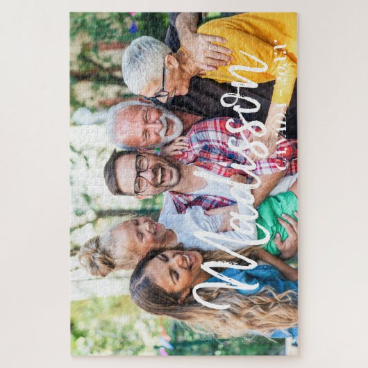 Modern Simple Playful Script Family Photo ジグソーパズル (縦)