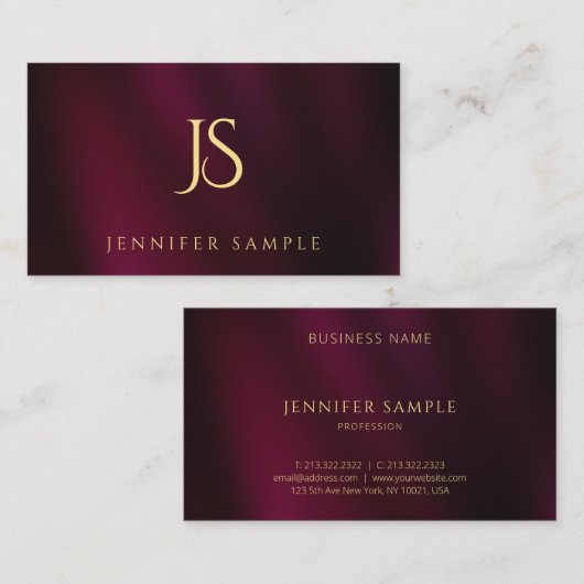 Modern Simple Professional Elegant Gold Monogram 名刺 (正面/裏面)