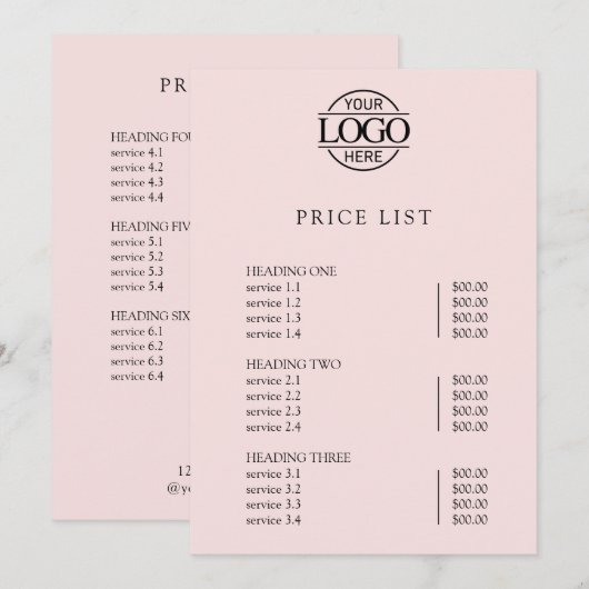Modern Simple Professional Logo Menu Price List シーズンカード (正面/裏面)