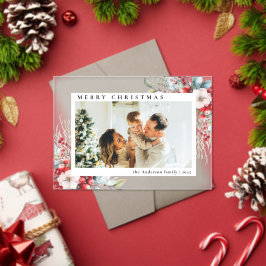 Modern Simple Red Berries | Photo Christmas Card アクリル招待状