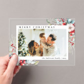 Modern Simple Red Berries | Photo Christmas Card アクリル招待状 (インサイチュ (ポータブル))