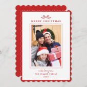 Modern simple Red bow Christmas photo シーズンカード (正面/裏面)