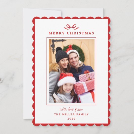 Modern simple Red bow Christmas photo シーズンカード (正面)
