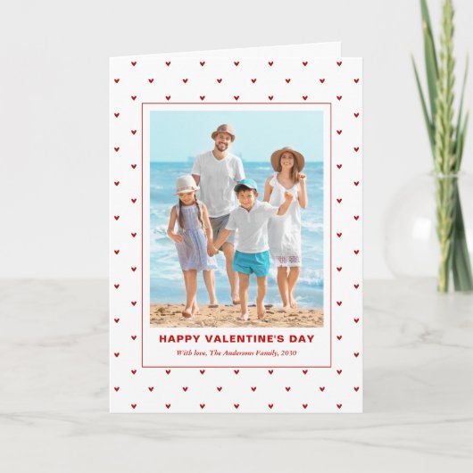 Modern Simple Red Hearts Photo Valentines Day カード (正面)
