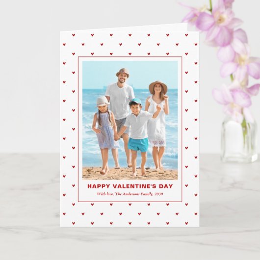 Modern Simple Red Hearts Photo Valentines Day カード (蘭)