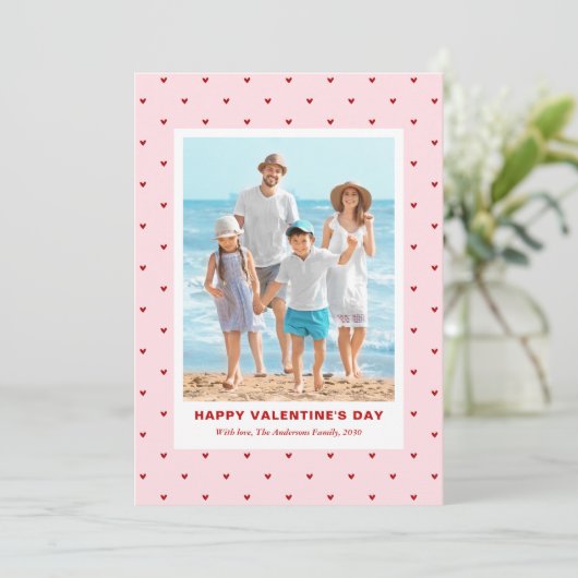 Modern Simple Red Pink Hearts Photo Valentines Day シーズンカード (スタンド正面)