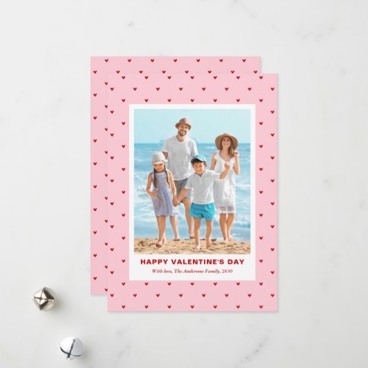 Modern Simple Red Pink Hearts Photo Valentines Day シーズンカード (正面/裏面インサイチュ)