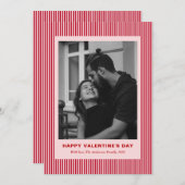 Modern Simple Red Stripes One Photo Valentines Day シーズンカード (正面/裏面)