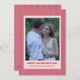 Modern Simple Red Stripes Two Photo Valentines Day シーズンカード