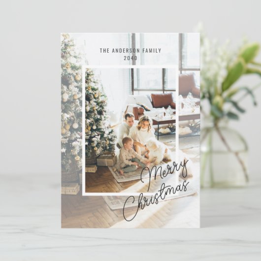 Modern Simple Script Overlay 4 Photo Christmas  シーズンカード (スタンド正面)