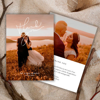 Modern Simple Script Wedding Photo サンキューカード