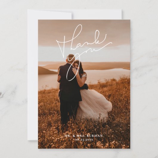 Modern Simple Script Wedding Photo サンキューカード (正面)